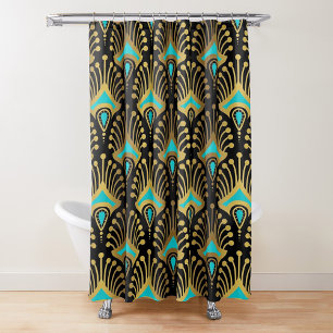 Schwarz-Blau-Art-Deco-Muster Duschvorhang