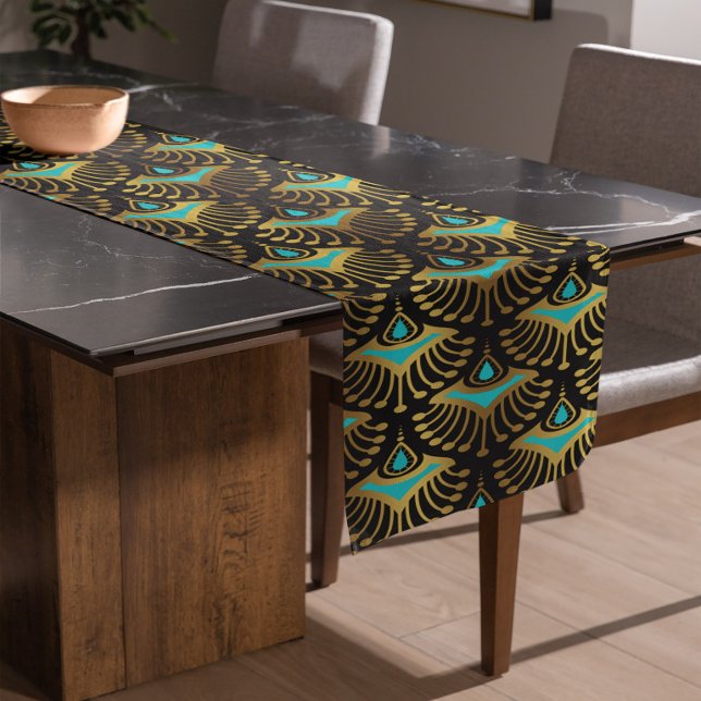 Schwarz-Blau-Art-Deco-Muster Großer Tischläufer (Von Creator hochgeladen)