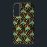 Schwarz-Blau-Art-Deco-Muster Samsung Galaxy Hülle<br><div class="desc">Gold und Blau Art Deco Muster auf schwarzem Hintergrund.</div>