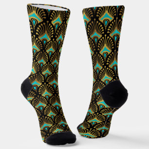 Schwarz-Blau-Art-Deco-Muster Socken