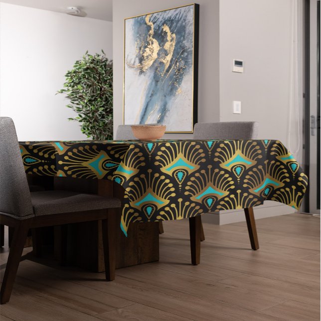 Schwarz-Blau-Art-Deco-Muster Tischdecke (Von Creator hochgeladen)