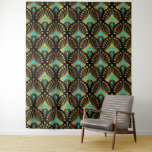Schwarz-Blau-Art-Deco-Muster Wandteppich<br><div class="desc">Gold und Blau Art Deco Muster auf schwarz,  weiß und blau Hintergrund.</div>