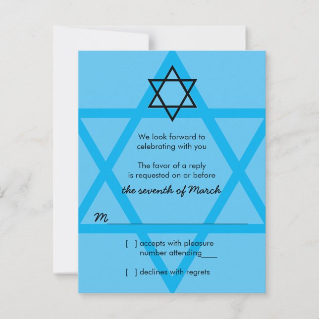 Schwarz-Blau-Bar Mitzvah-UAWG-Antwortkarte RSVP Karte (Vorderseite)