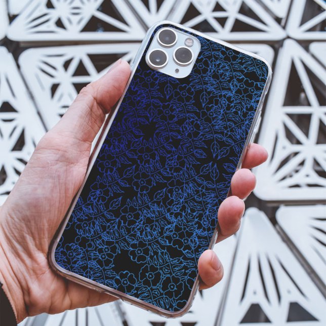 Schwarz-Blau-Blume-Muster einzigartig ästhetisch Case-Mate iPhone Hülle (Von Creator hochgeladen)