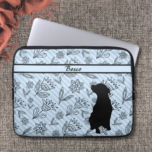 Schwarz-Blau-Blume Streifen mit Hunde-Silhouette Laptopschutzhülle