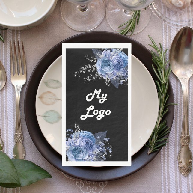 Schwarz-Blau-Blumen-Firmenlogo Serviette (Von Creator hochgeladen)