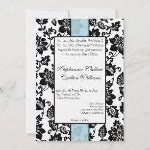 Schwarz/Blau-BlumenDamast Einladung Hochzeit