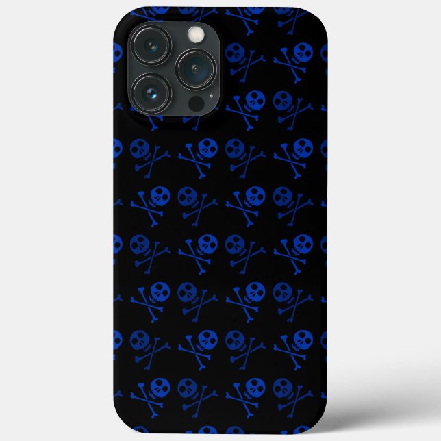 Schwarz-Blau-Cartoon-Schädelmuster Case-Mate iPhone Hülle (Rückseite)