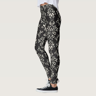 Schwarz-Blau-Damaskus-Muster Leggings