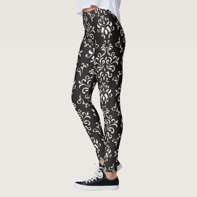 Schwarz-Blau-Damaskus-Muster Leggings (Links)
