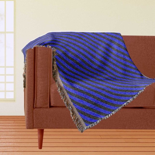 Schwarz-Blau-Diagonal Streifen Texturierte Muster Decke (Black and Blue Diagonal Stripes Textured Pattern Throw Blanket)