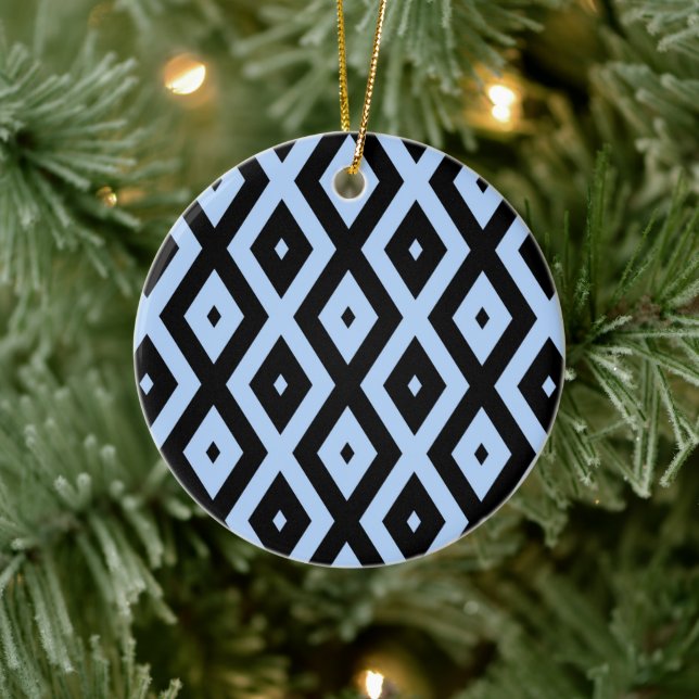 Schwarz-Blau-Diamantmuster Keramik Ornament (Baum)