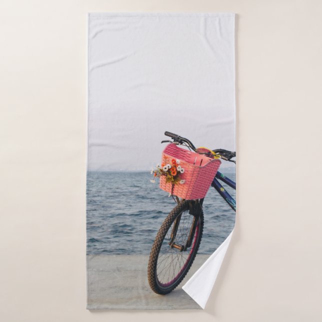 Schwarz-Blau-Fahrrad mit Korb Badehandtuch (Badehandtuch)
