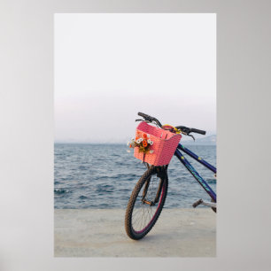 Schwarz-Blau-Fahrrad mit Korb Poster