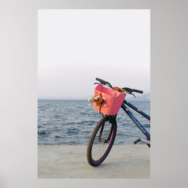 Schwarz-Blau-Fahrrad mit Korb Poster (Vorne)