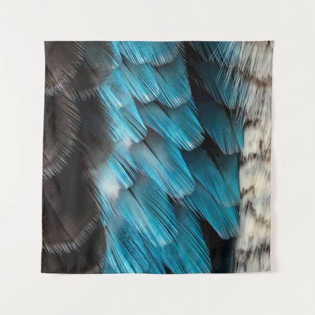 Schwarz-Blau-Feder Wandteppich (Vorderseite)