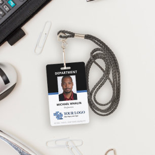 Schwarz Blau Fügen Sie Ihr Logo & Foto-ID hinzu Ausweis