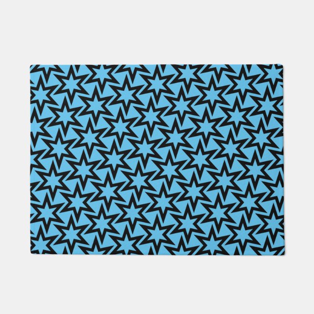 Schwarz-Blau-geometrisches Sternmuster Fußmatte (Vorderseite)