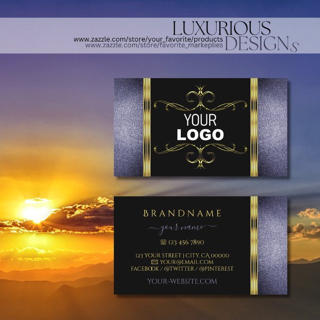 Schwarz-Blau-Glitzer-Golddekoration mit Logo Visitenkarte (Von Creator hochgeladen)