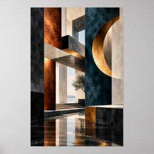 Schwarz Blau Gold Architektonische Geometrie Abstr Poster