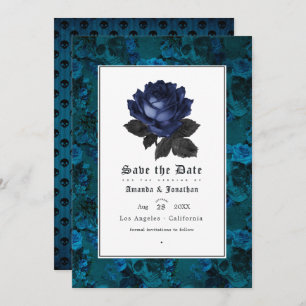 Schwarz-Blau-Gotik-Hochzeitssemble-Foto Save The Date