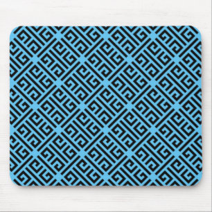 Schwarz-Blau-Griechisches Schlüsselmuster Mousepad
