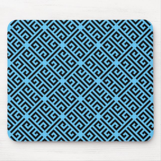 Schwarz-Blau-Griechisches Schlüsselmuster Mousepad (Vorne)
