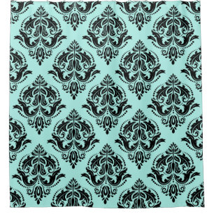 Schwarz-Blau-Grün-Damaskus-Muster Duschvorhang