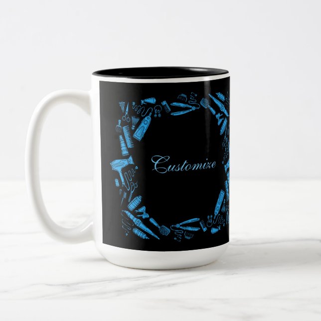 Schwarz-Blau-Haarstylist Zweifarbige Tasse (Links)