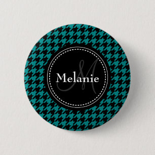 Schwarz-Blau-Hahnentrittmuster Mit Monogramm Muste Button