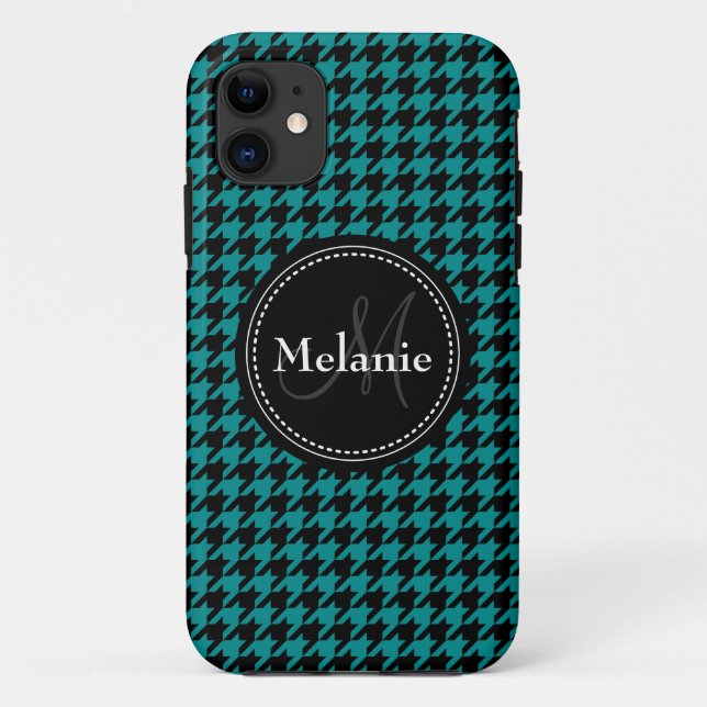 Schwarz-Blau-Hahnentrittmuster Mit Monogramm Muste Case-Mate iPhone Hülle (Rückseite)