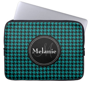 Schwarz-Blau-Hahnentrittmuster Mit Monogramm Muste Laptopschutzhülle