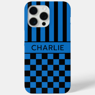 Schwarz-blau kariert gestreift Personalisiert Case-Mate iPhone Hülle