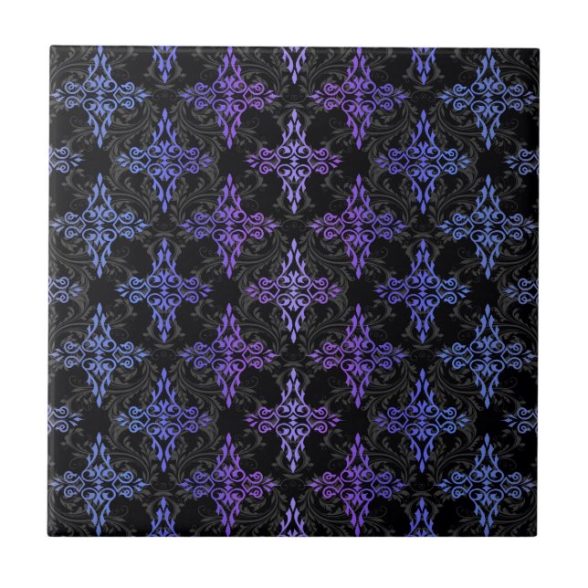 Schwarz-Blau-Lila-Doppel-Damaskus Fliese (Vorderseite)