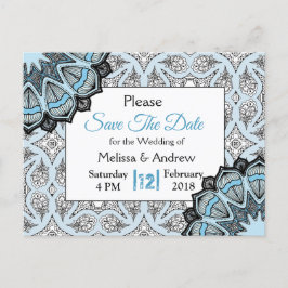 Schwarz-Blau-Mandala-Hochzeit Das Datum speichern Ankündigungspostkarte