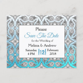Schwarz-Blau-Mandala-Hochzeit Das Datum speichern Ankündigungspostkarte
