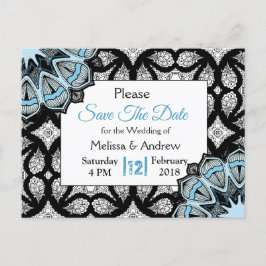 Schwarz-Blau-Mandala-Hochzeit Das Datum speichern Ankündigungspostkarte