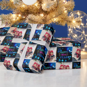 Schwarz & Blau Midnight Sparkle Neon Glow Neujahr Geschenkpapier