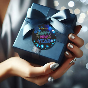Schwarz & Blau Midnight Sparkle Neon Glow Neujahr Runder Aufkleber