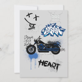 Schwarz-Blau-Motorradgraffiti grau Einladung