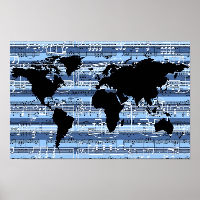 Schwarz/Blau-Musik für die Welt Poster (Vorne)