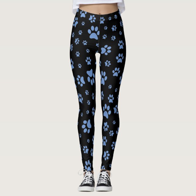 Schwarz/Blau-Paw Print Ladys Yoga Pants Leggings (Vorderseite)