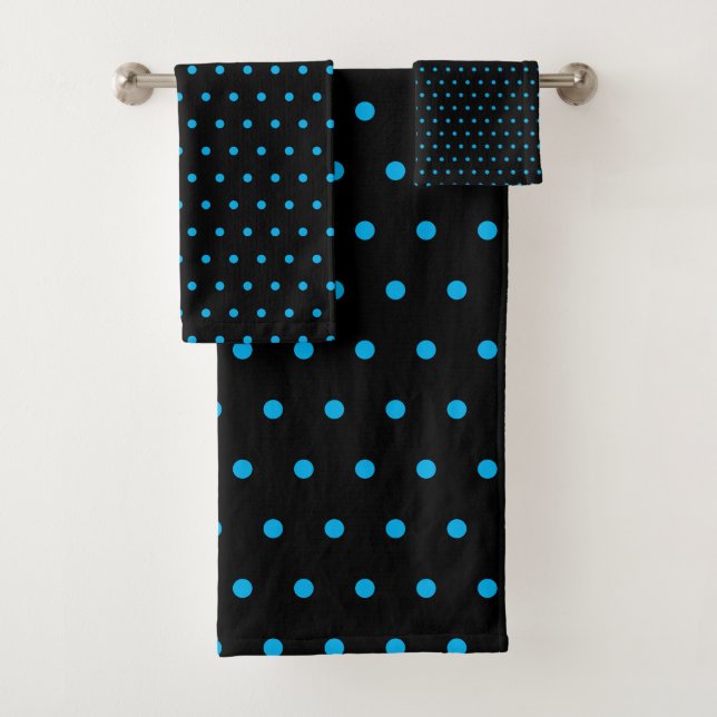 Schwarz-Blau-Polka-Dot Badhandtuch Set (Insitu)
