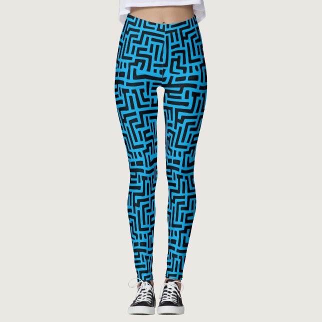 Schwarz-Blau-Pop Kunstgeflecht Leggings (Vorderseite)