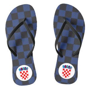 Schwarz-Blau-Schachbretter mit kroatischer Wappenk Flip Flops