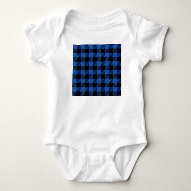 Schwarz-Blau-Schachbrettmuster Baby Strampler (Vorderseite)