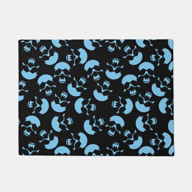Schwarz-Blau-Schädelmuster Fußmatte (Vorderseite)