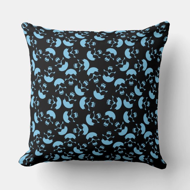 Schwarz-Blau-Schädelmuster Kissen (Vorderseite)