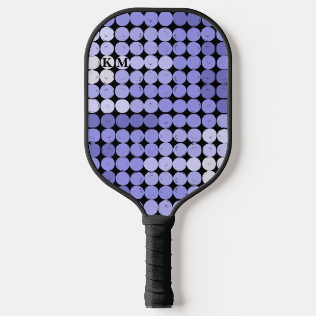 Schwarz-Blau-Schaltmuster Modernes Monogramm Pickleball Schläger (Vorderseite)