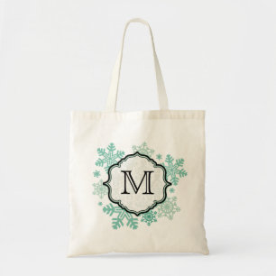Schwarz-Blau-Schneeflocken-Monogramm-Totbeutel Tragetasche